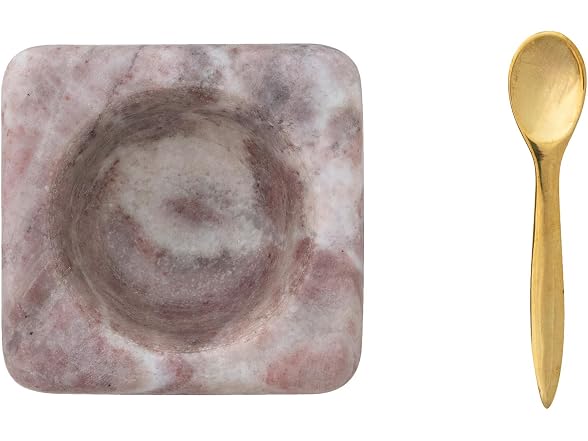 Bloomingville Marble Bowl with Brass Spoon, Pink