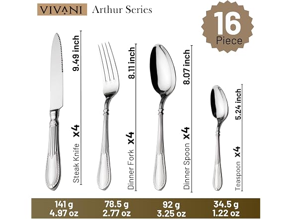 VIVANI Luxury Silverware Flatware Set