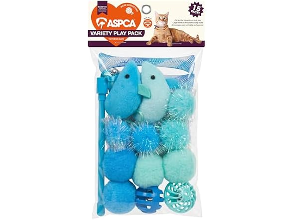 ASPCA 15-Piece Cat Toy Variety Pack – Blue