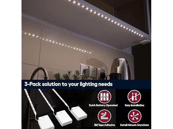 (3 Pack) Battery Powered LED Strip Lights