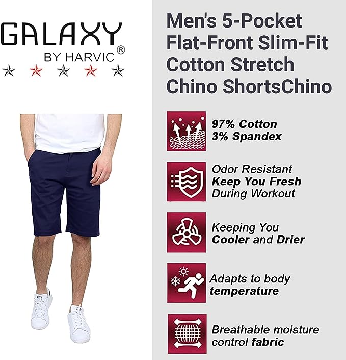 2Pk Asst Mens Stretch Chino Shorts - Gallery 16