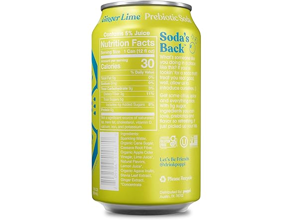 Poppi Sparkling Prebiotic Soda Beverage, Ginger Lime