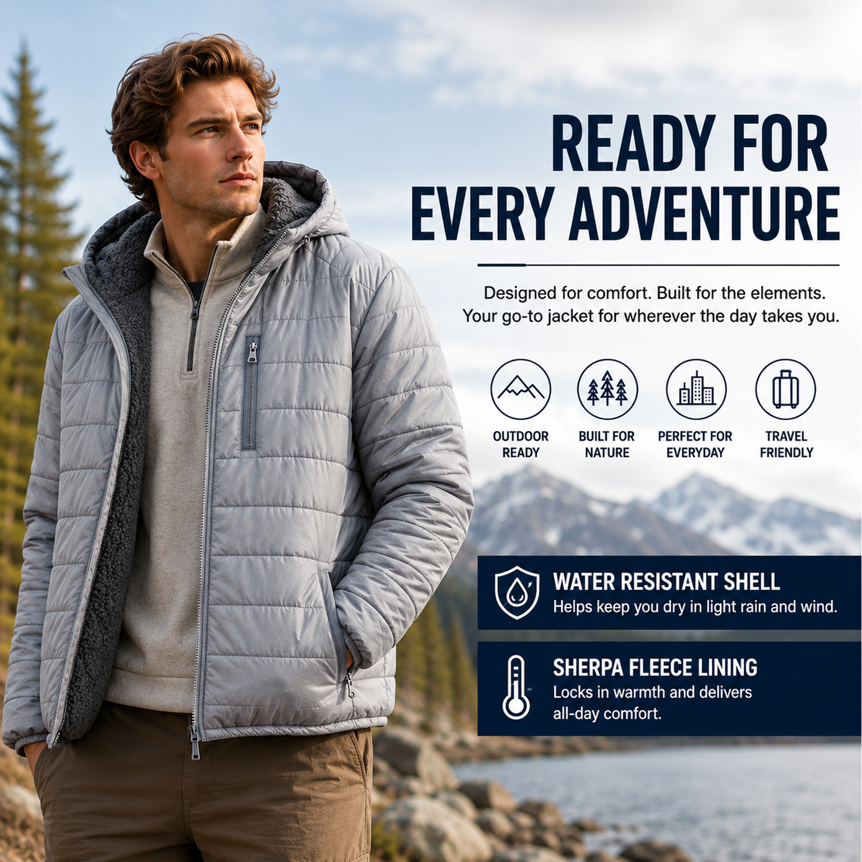 Mens Sherpa-Lined Hooded Puffer Jacket - Gallery 20