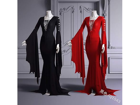 Pajadar Morticia Addams Floor Dress Costume Witch - Gallery 6