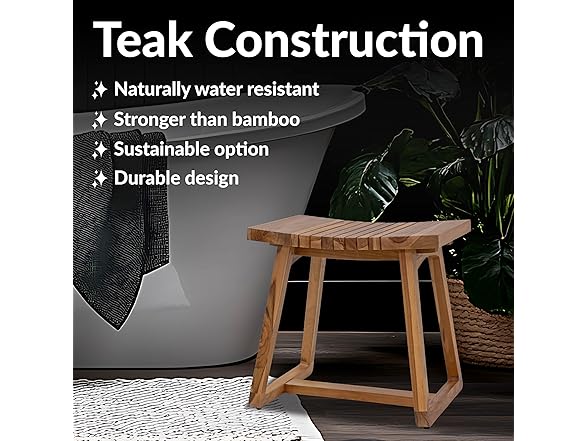 Sunnydaze 19" Teak Shower Bench Seat