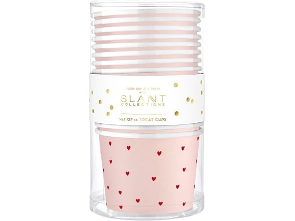 Slant Party Supplies - Disposable Paper Treat Dessert Cups, 6-Count, Red Heart