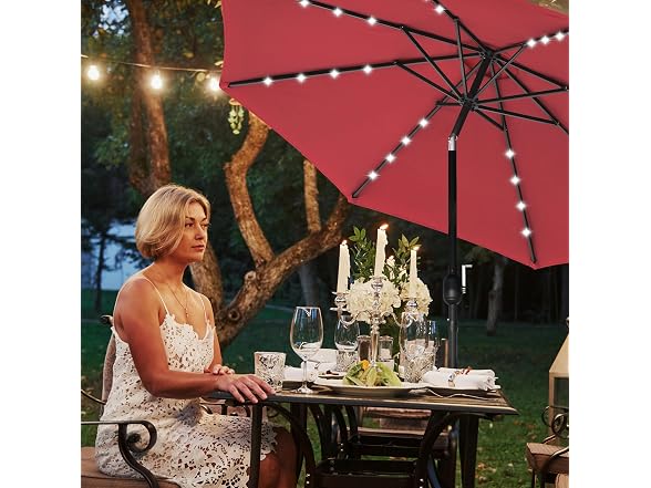 HealSmart 9' Solar Umbrella 32 LED, Red