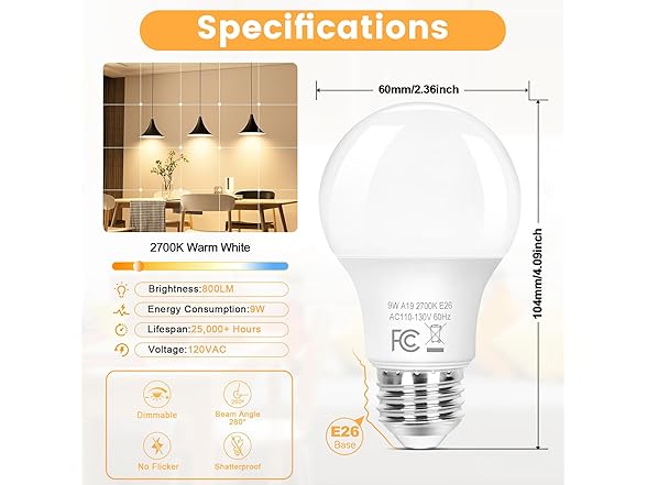 Brightever B0G3H5G51K A19 LED Bulb 60W 4-Pack