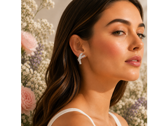 Silver Feather CZ Huggie Hoops