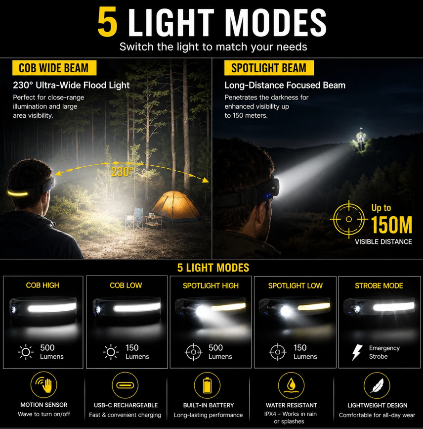 Rechargeable COB LED Headlamp - Gallery 9