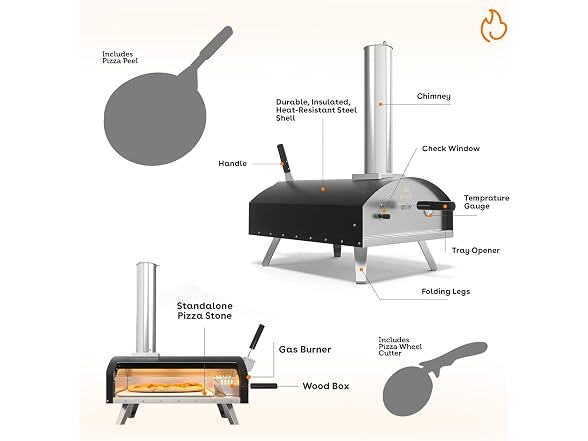Stoke 13" Wood Pizza Oven W/ Gas Burner