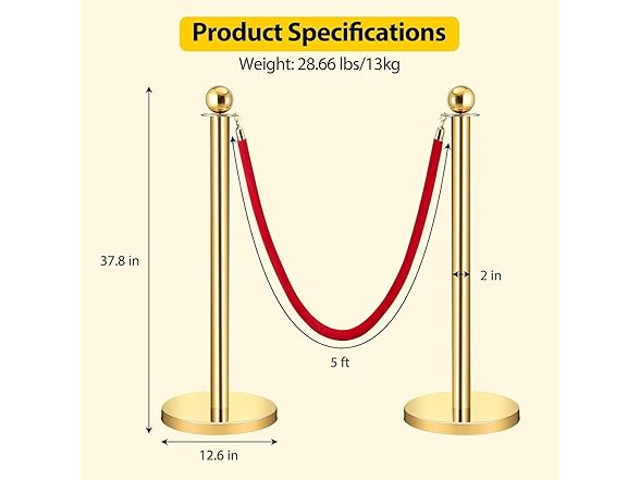 GARVEE Velvet Rope & Posts, Gold