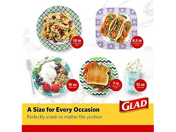 Glad Round Disposable Paper Plates, Palm Leaves,  50 Ct