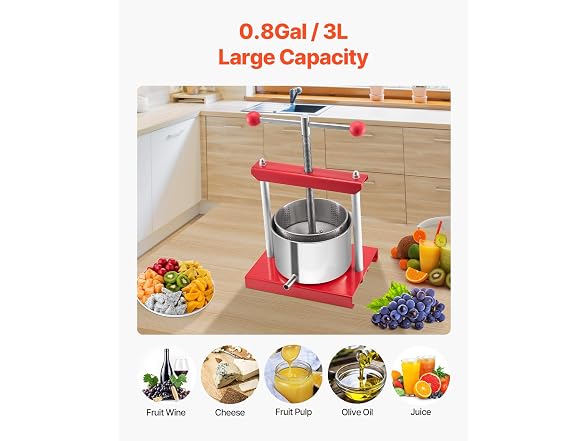 Fruit Wine Press, 0.88 Gallon/3.36L, 2 Stainless