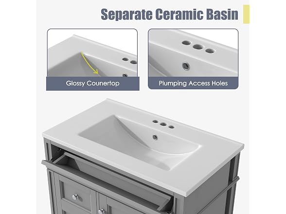 Virubi 30" Bathroom Vanity with Ceramic Sink
