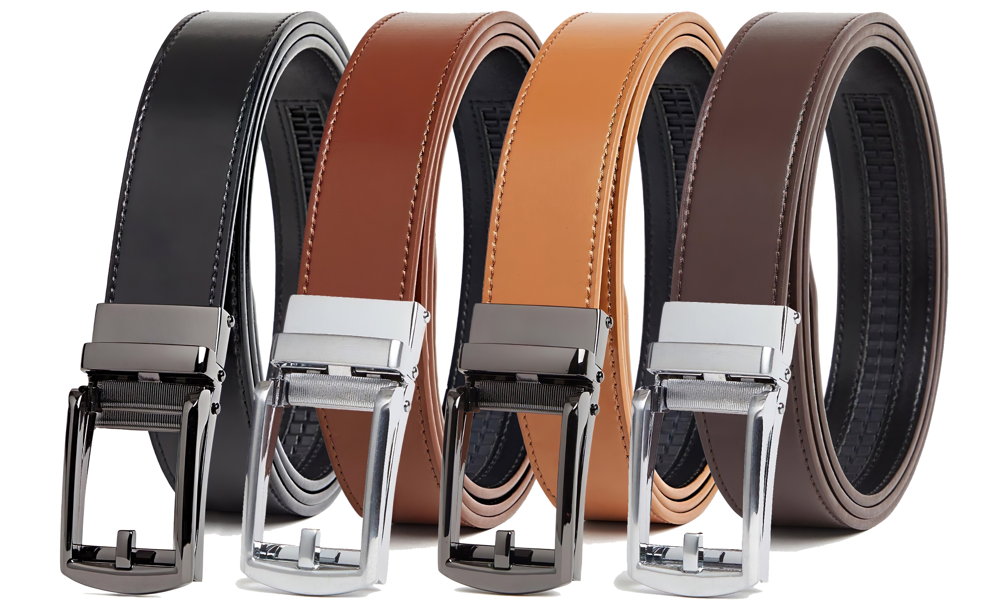 Carlo Fellini Mens Leather Ratchet Belt - Gallery 61