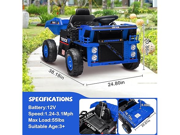 12V Ride On Dump Truck,Blue