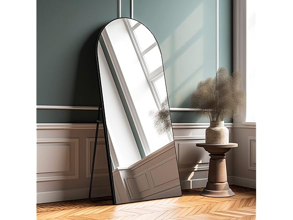 Pexfix Arched Full Length Mirror Black Wood Frame, 65x22"