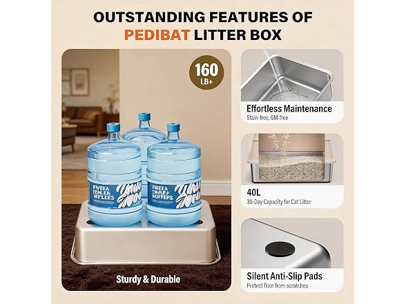 CatbruLop Stainless Steel Litter Box with Lid, Cream