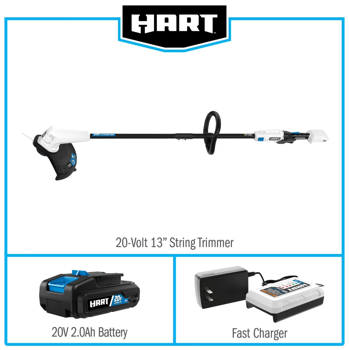 HART 20V Cordless 13" String Trimmer Kit, (1) 2.0 Ah Lithium-Ion Battery - Gallery 15