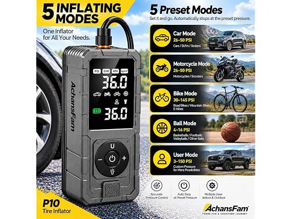 Achansfam Portable Tire Inflator, Gray