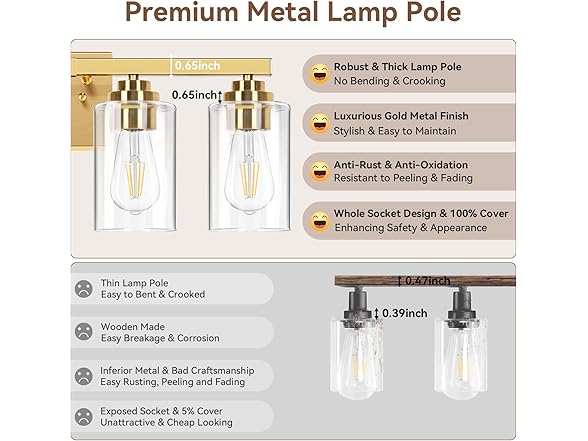VerRon 4-Light Bathroom Light Fixtures, 27", Gold