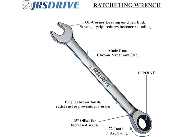 JRSDRIVE E-2257-08S 8pc Ratcheting Wrench Set