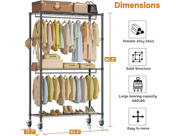 Simple Deluxe Rolling Clothes Rack