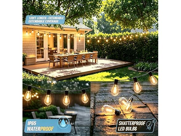 smareal 120FT Outdoor String Lights
