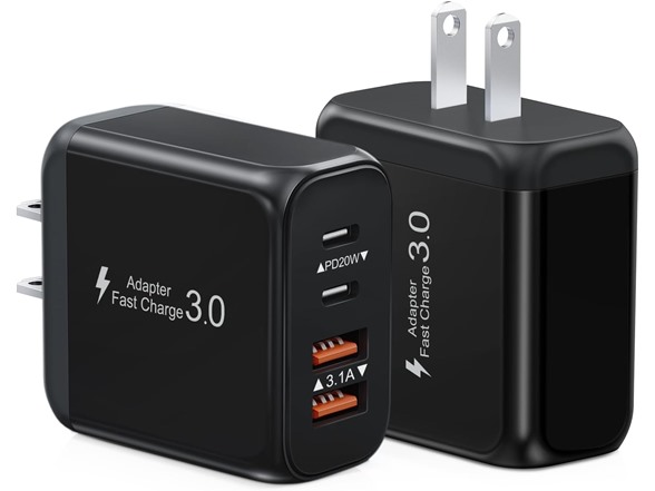(2 PACK) Kuewtya 4-Port 40W USB-C & USB-A Power Adapter