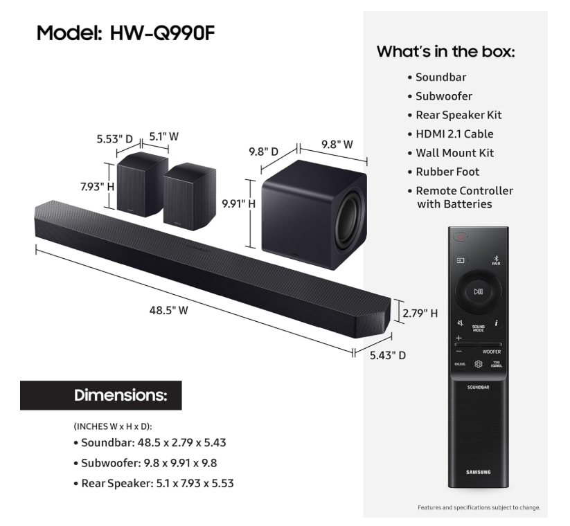 (NEW) Samsung HW-Q990F/ZA 11.1.4ch Dolby ATMOS Soundbar w/Subwoofer - Gallery 5