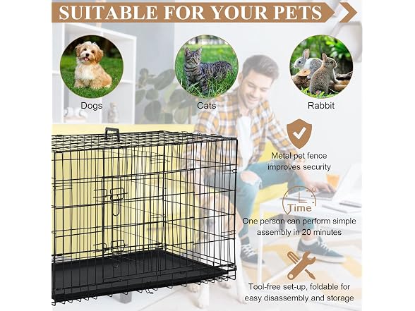 CL.Store 48 Inch Large Dog Crate Heavy Duty Double-Door