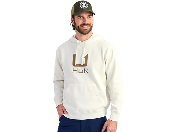 HUK Men's (XL) Mens Cotton Fleece Hoodie Egret