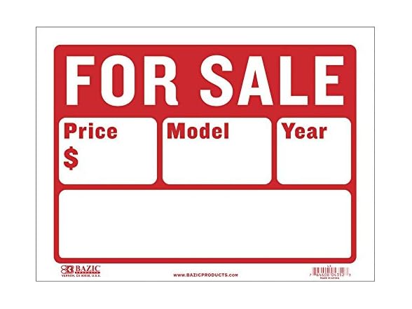 BAZIC 12" X 16" for Sale Sign (2-Line), Case of 24 (L-2-24)