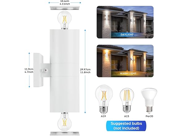 TOBUSA 2-Pack White Outdoor Wall Sconces Dusk to Dawn