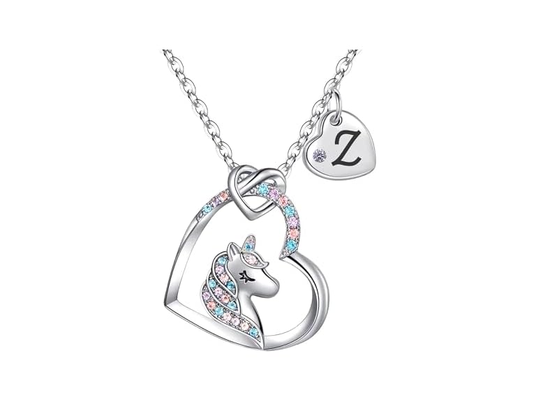 Rucher Unicorn Necklace for Girls Kids with Personalized Initial Heart Pendant, 18K Gold Fashion Jewelry for Girls, Colorful Heart Necklace for Birthday Gifts.