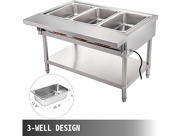 VEVOR Commercial Electric Food Warmer 3 Pot Steam Table Food Warmer 18