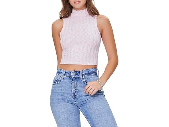 Forever 21 (S) Marled Mock Neck Crop Top