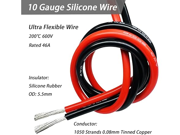  10AWG Silicone Wire Red 50ft Tinned