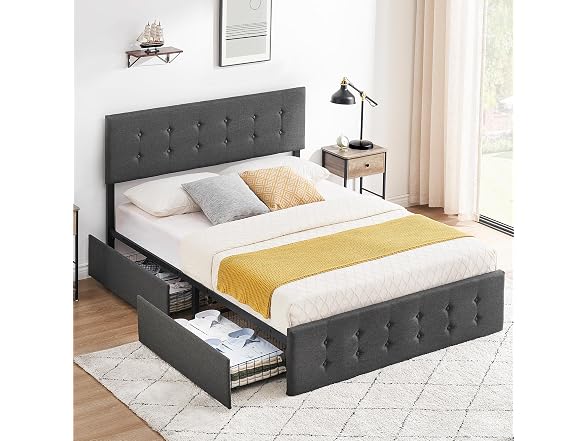 IDEALHOUSE Queen Bed, 4 Drawers, Grey