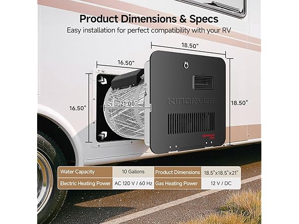 10 Gallon RV Tank Water Heater, KINGRVER HybridShower 10 Pro (Open Box)