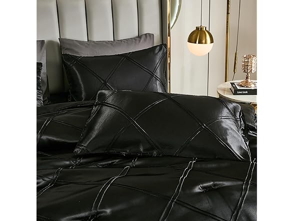 Black Pintuck Comforter Set Silky Satin Full