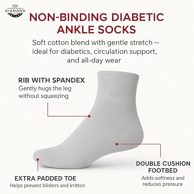 {12-Pairs} Cotton Diabetic Quarter Socks - Gallery 9