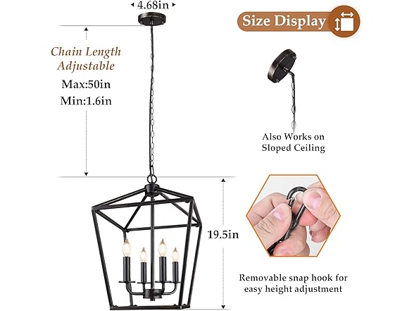 Farmhouse Chandelier 4-Light, Black & Gold Pendant