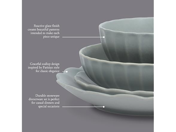 Malibu Shore 16 Piece Scallop Stoneware Dinnerware Set - Blue