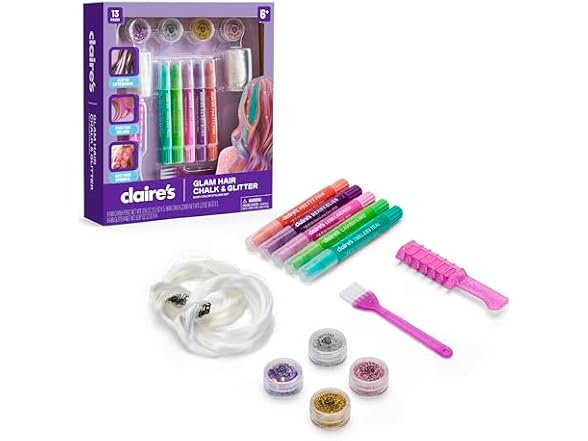 Claire's Hair Chalk & Glitter Styling Kit, 13-Piece