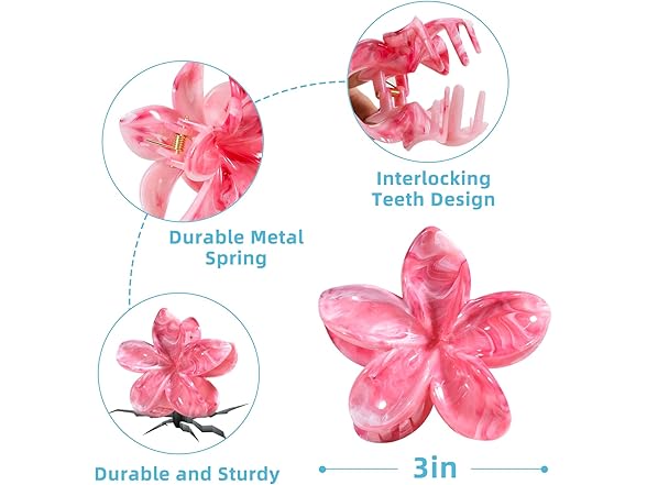 (4 ct) SHINLEA Flower Claw Clips, Hawaiian Plumeria Flower