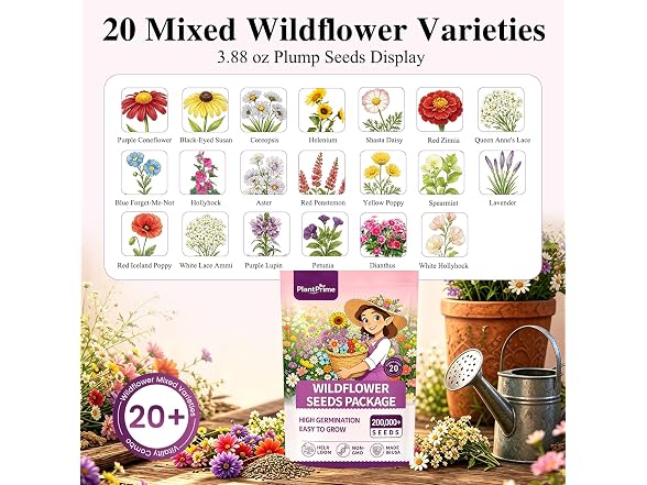 PlantPrime 4oz Wildflower Seed Bulk Mix