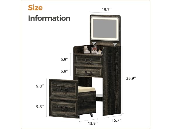 ChicFurnit Makeup Vanity, 3-in-1 Vanity Desk