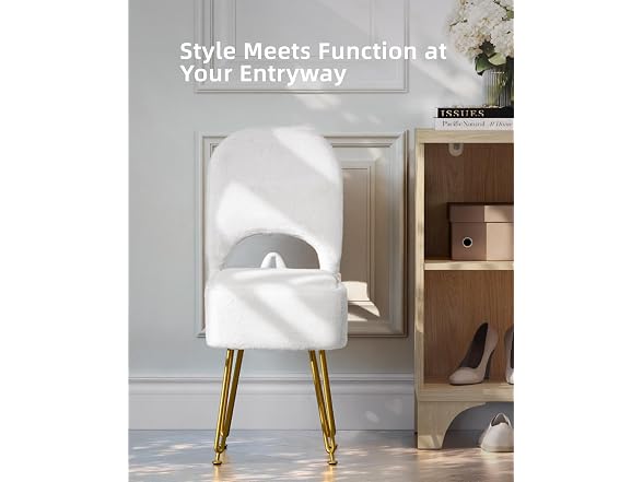 GOUUN White Faux Fur Vanity Chair